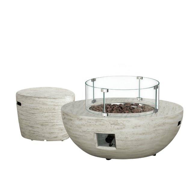 Happy Cocooning vuurtafel set Estate Bowl travertin