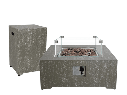Happy Cocooning vuurtafel set Estate Square 88 oscuro travertin