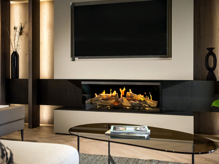 Kalfire E-one 100F inbouwhaard in woonkamer