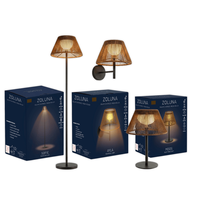 Pakketdeal ZOLUNA 1x vloerlamp Sofie + 1x tafellamp Moos + 1x wandlamp Ayla