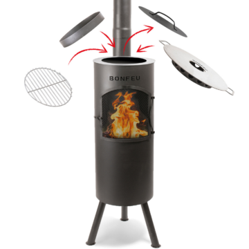 BonFeu BonGiano LP tuinhaard zwart met barbecue accessoires
