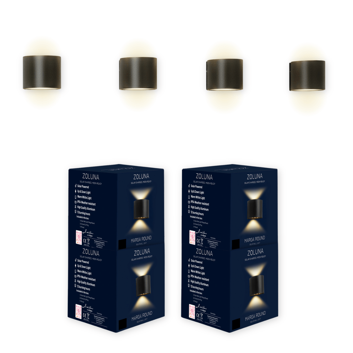 Pakketdeal ZOLUNA 4x wandlamp Marga rond