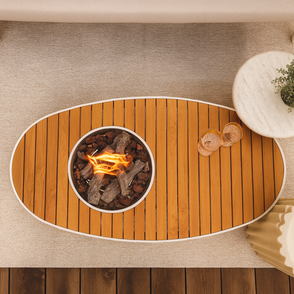 Happy Cocooning vuurtafel Riviera 140 oyster beige