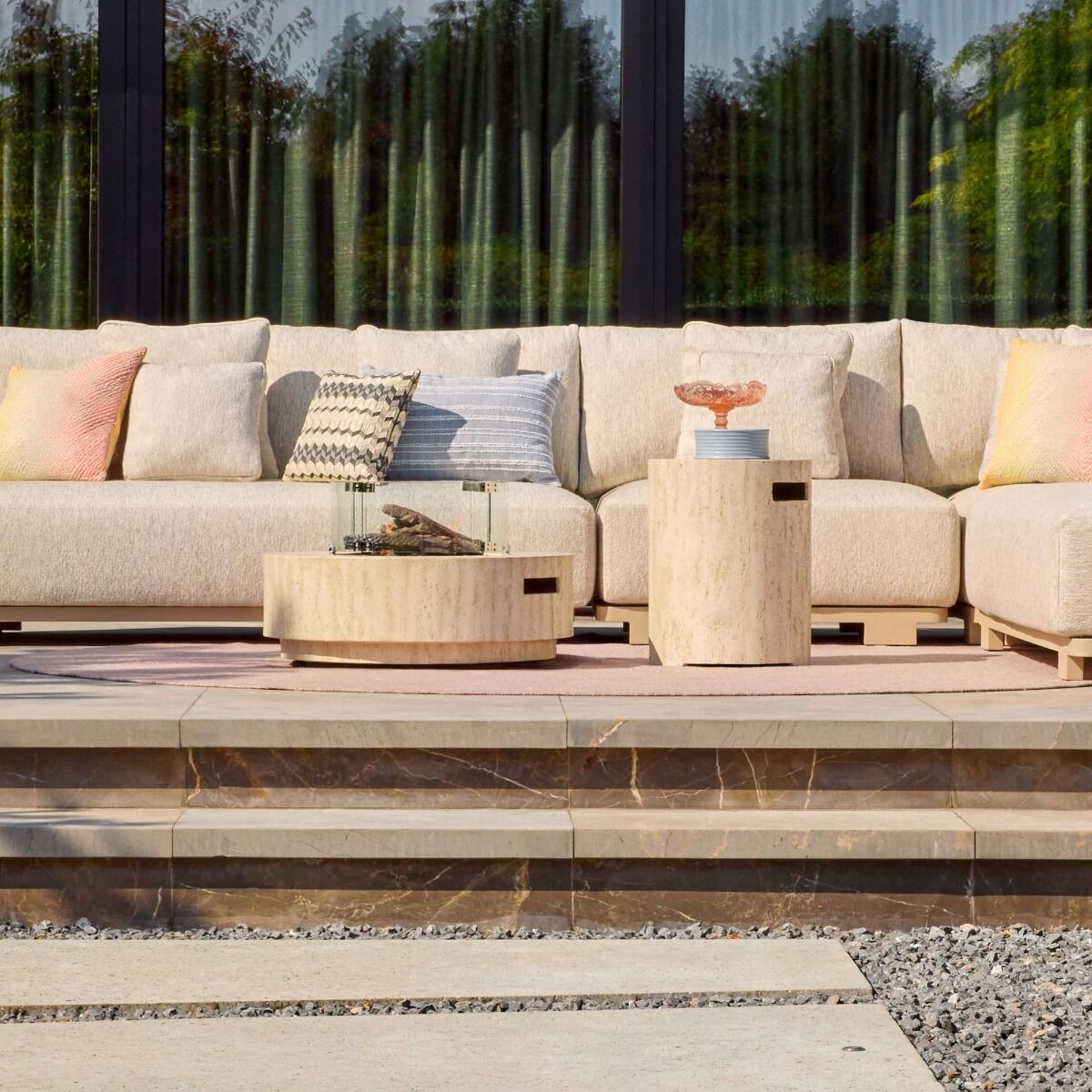 Happy Cocooning vuurtafel Estate Round 76 travertin